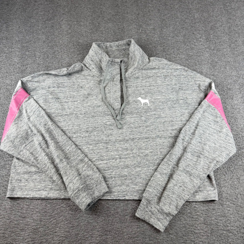 PINK Victoria's Secret Pullover Women's Large Gray Crop Quarter Zip Sweatshirt